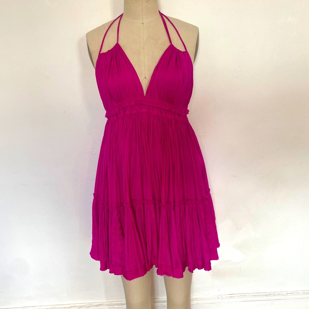 Free people limited edition neon pink silky summer dress size xs